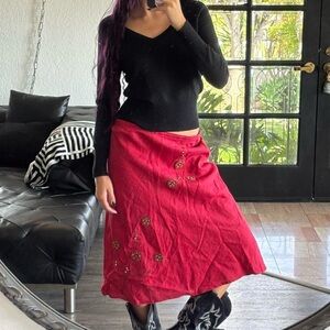 Vintage Italian Red Embroidered Skirt